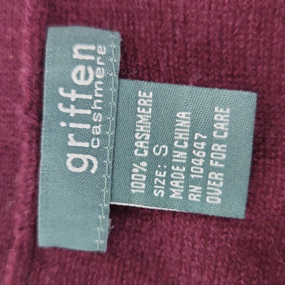 Griffen 100% Cashmere Crewneck Sweater Fringe Hem Burgundy Maroon Lightweight - Picture 9 of 13